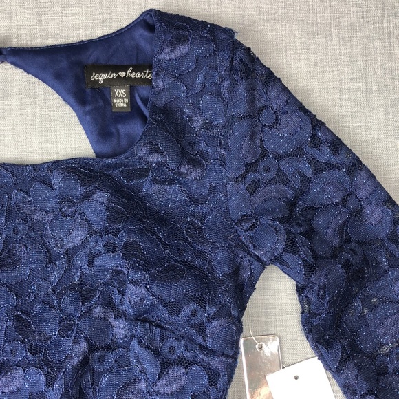 Sequin Hearts Navy Lace Bodycon Dress Juniors XXS - Picture 3 of 6